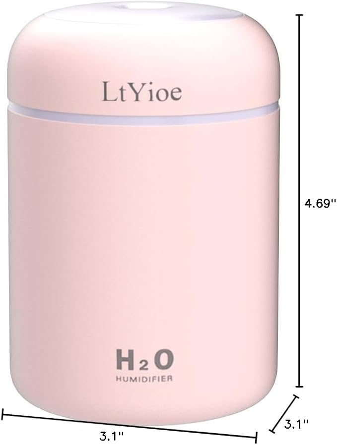 LtYioe Colorful Cool Mini Humidifier, USB Personal Desktop Humidifier for Car, Office Room, Bedroom,etc. Auto Shut-Off, 2 Mist Modes, Super Quiet. (Pink)