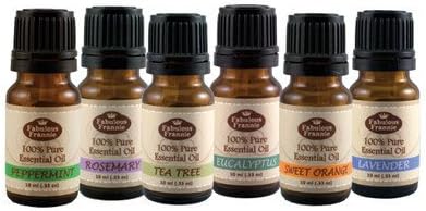 Fabulous Freannie Essential Oil Box Gift Set 100% Pure Grade Peppermint, Lavender, Sweet Orange, Rosemary, Eucalyptus and Tea Tree .33oz (Pack of 6)