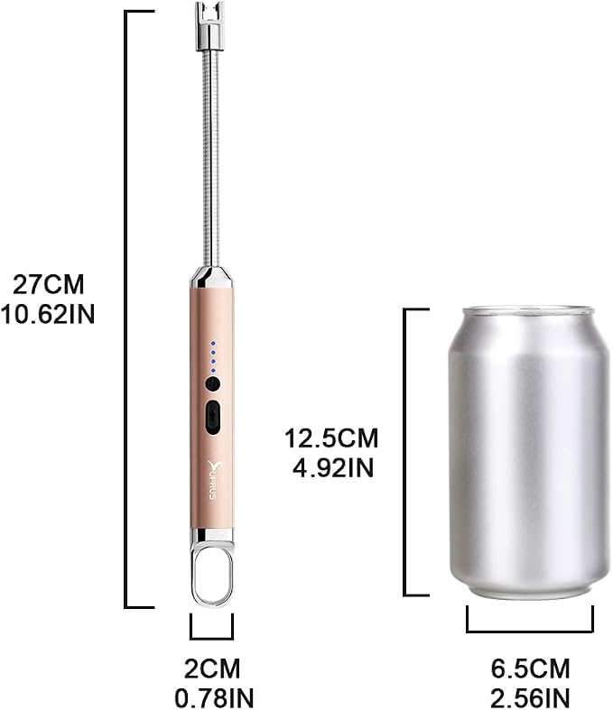 SUPRUS Rechargeable USB Arc Electric Lighetrs with Safety Switch 360° Flexible Neck Flameless Grill Long Lighters for Candle Camping Cooking (Champagne Gold, 2Packs)