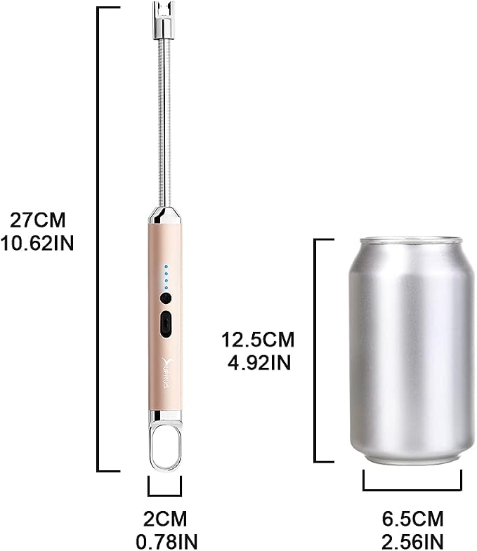 SUPRUS Lighter Rechargeable USB Lighter Arc Electric Lighetrs with Safety Switch 360° Flexible Neck Flameless Grill Long Lighters for Candle Camping Cooking (Champagne Gold)