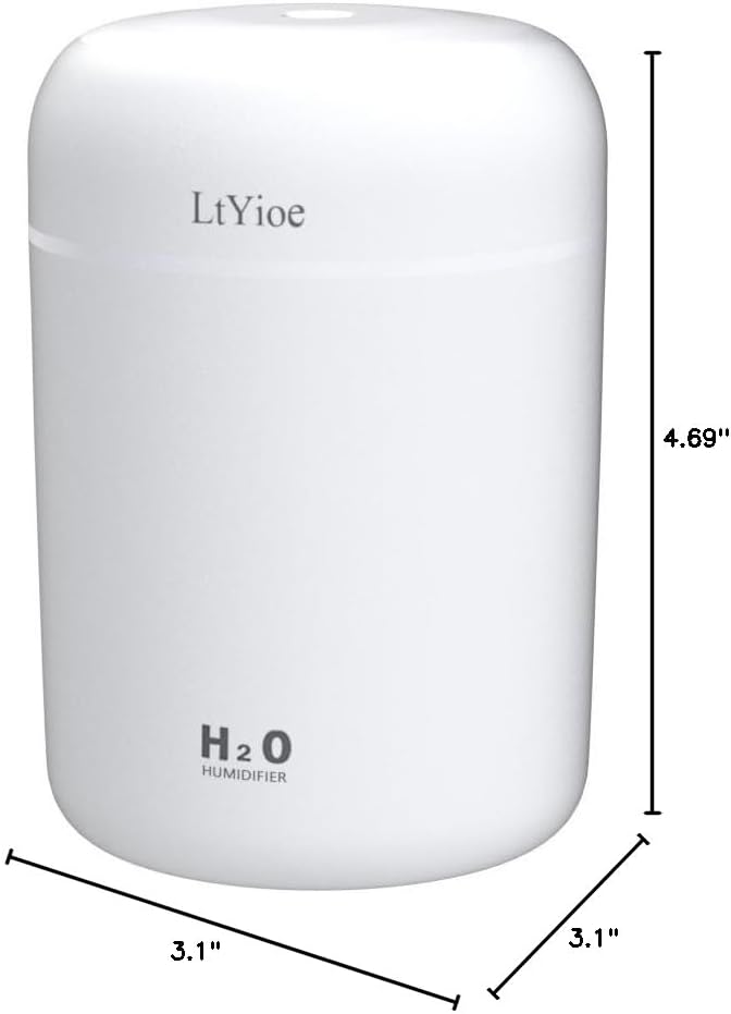 LtYioe Colorful Cool Mini Humidifier, USB Personal Desktop Humidifier for Car, Office Room, Bedroom,etc. Auto Shut-Off, 2 Mist Modes, Super Quiet. (White)