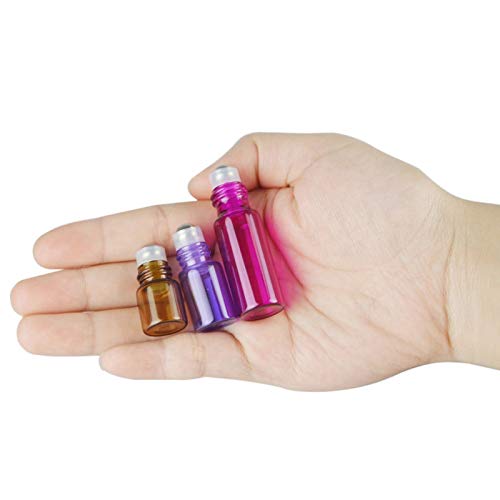 25 Pack 1ml (1/4 Dram) Colorful Glass Roll On Glass Bottles for Essential Oils,Empty Glass Vial with Stainless Steel Roller Balls Perfume Aromatherapy Travel Roll On Container-5 Color Options (Blue)