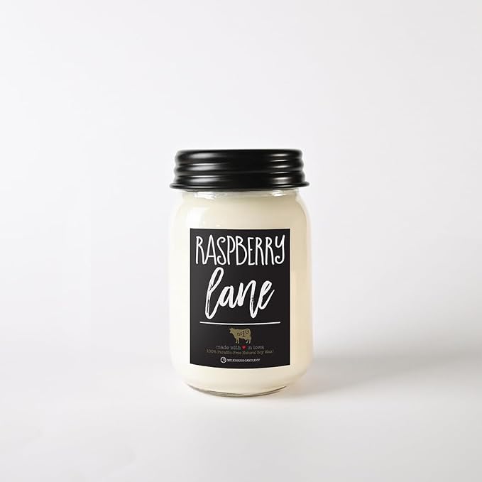 Milkhouse Candle Company Raspberry Lane Soy Candle - Mandarin | Raspberries | Vanilla Scented - 13 oz Mason Jar with Lid, 70+ Hour Burn Time, Made in the USA