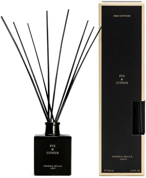 Mikado Boutique Reed Diffuser | All-Natural Essential Oil Fragrance | Includes Rattan Sticks | Refillable (3.4 FL OZ, Fig & Citrus)