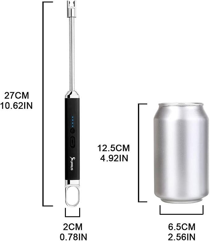 SUPRUS Lighter Rechargeable USB Lighter Arc Electric Lighetrs with Safety Switch 360° Flexible Neck Flameless Grill Long Lighters for Candle Camping Cooking (Black)