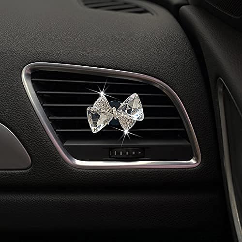 Maxtech Bling Crystal Bow-Knot Vent Clips, Rhinestone Car Diffuser for Air Fresheners, Interior Decor Accessories for Women (Silver)