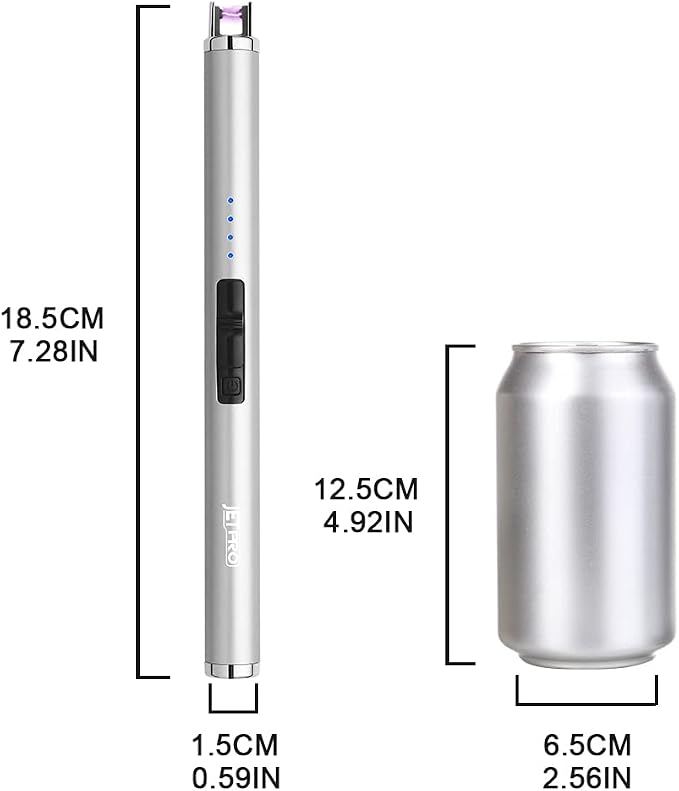 USB Rechargeable Candle Lighter Electronic Arc Lighter Windproof Flameless with Safety Button for Camping Cooking BBQ (Silver)