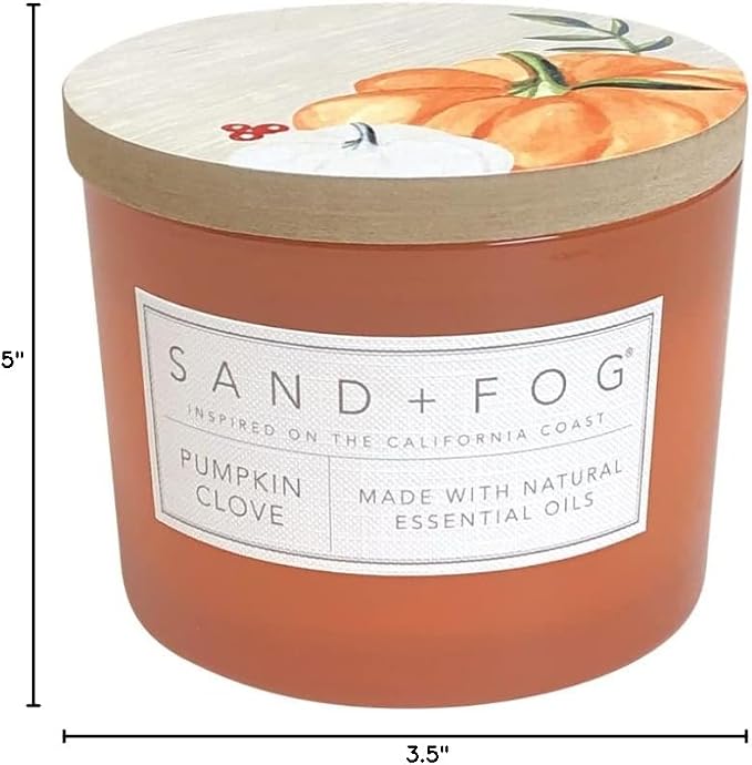 Sand + Fog Scented Candle - Pumpkin Clove – Additional Scents and Sizes – 100% Cotton Lead-Free Wick - Luxury Air Freshening Jar Candles - Perfect Home Decor – 12oz