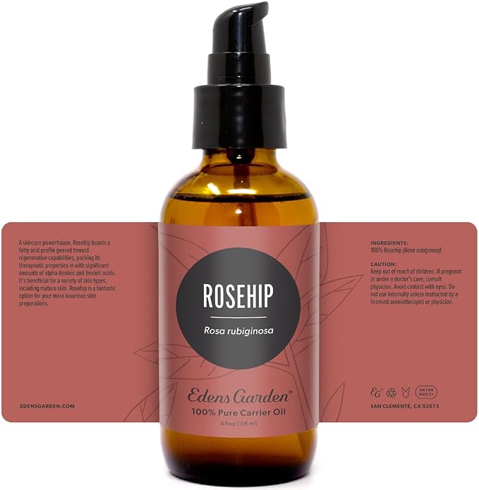 Edens Garden Rosehip Carrier Oil- 100% Pure Premium Cold Pressed & Hexane Free, Natural Moisturizer For Face, Skin, Body, Hair & Nails, Massage- Diluting Essential Oils & Aromatherapy 118 ml (4 fl oz)