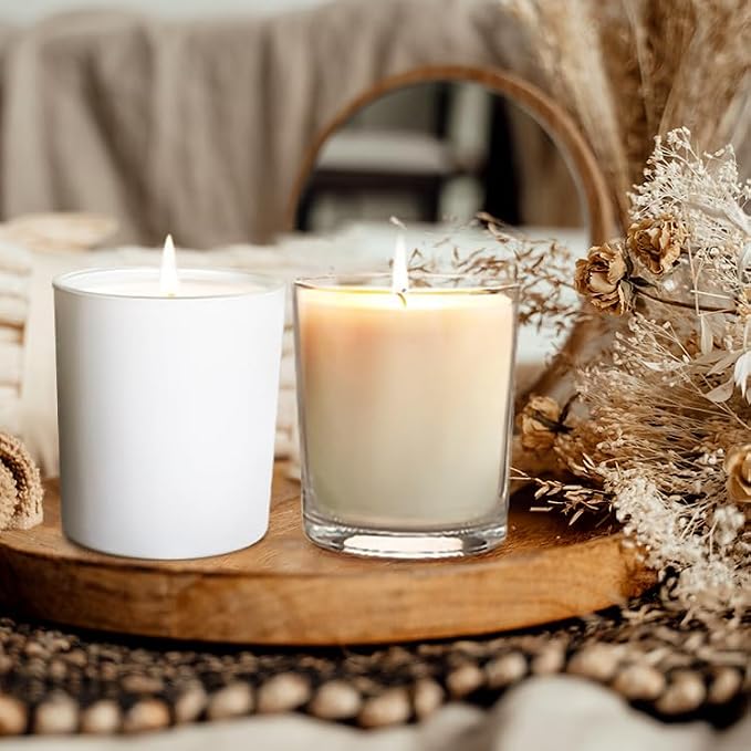 SHOWIN 10 OZ Thick Candle Jars for Making Candles 15 Pcs, Empty Jars with Wood Lids for Candle Making, Sample Container, Clear