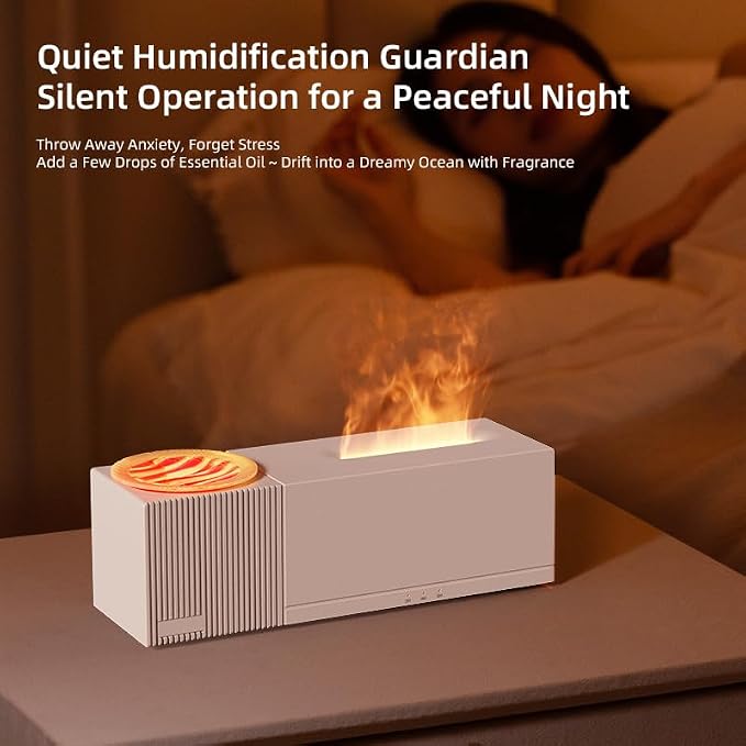 Essential Oil Diffuser, Flame Oil Diffuser - Aromatherapy Aroma Humidifier, Ripple Projection Vibe Remote Control - Perfect for Bedroom Home Office (150ml Ripple Flame, White)