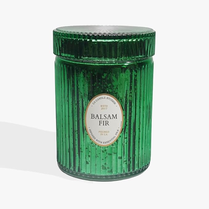 Poured in California | Balsam Fir, Holiday Scented Candle | Heirloom Collection | 18oz | 80 Hour Burn Time | Made with Natural Vegan Soy Wax, Essential Oils, Fine Fragrance Oils and 100% Cotton Wicks