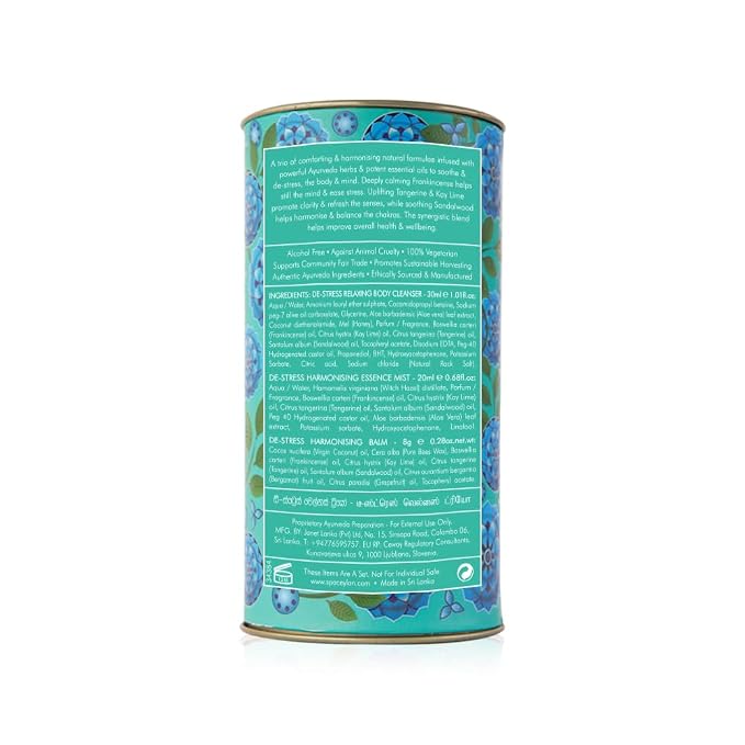 SPA CEYLON De-Stress Wellness Trio Set, Holistic Spa Essentials for Calming, Natural Ingredients, Ayurvedic Bath Gift Set, Shower Gel, Body Mist, Balm (150 g, Frankincense)