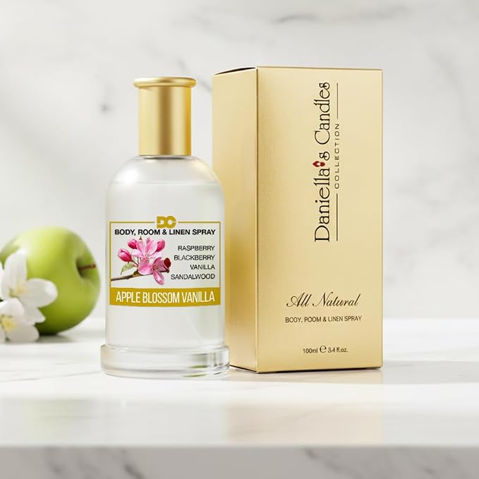 Daniella's Candles Apple Blossom Vanilla Perfume Body Room and Linen Spray, Natural Body Mist & Room Spray - 100ml/3.4oz