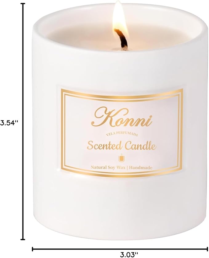 Scented Candle, 9oz Soy Candles, Pine and Cypress Scented White Candles for Women & Men, Long-Lasting Aromatherapy Jar Candle Wax for Home, Bathroom, Non Toxic Candle Gift (Ceramic Cube Cup)