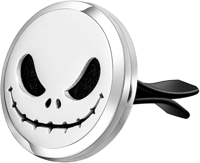 Wild Essentials Jack Skullington Essential Oil Car Vent Diffuser, Stainless Steel Locket Pendant with 12 Color Refill Pads, Customizable Color Changing Air Freshener for Aromatherapy