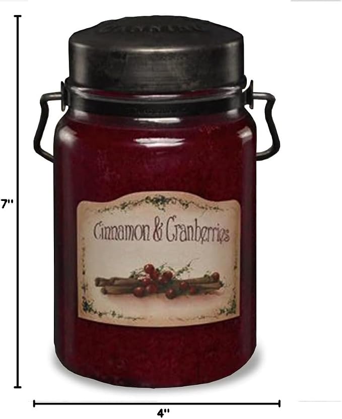 McCall’s Candles | Cinnamon & Cranberries | 26 oz Scented Candle | USA-Poured | Vintage Rustic Jar with Carrying Handle | Cinnamon Spice & Tart Cranberry Fragrance