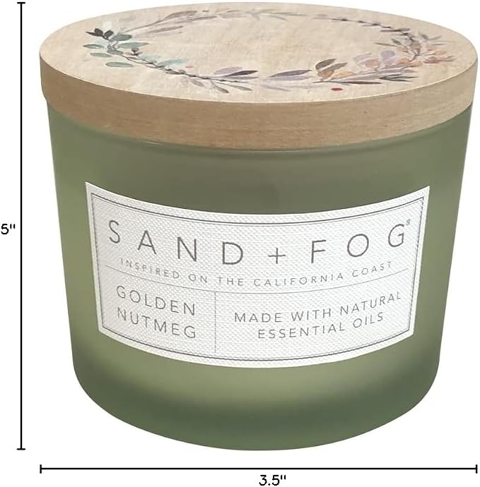 Sand + Fog Scented Candle - Golden Nutmeg – Additional Scents and Sizes – 100% Cotton Lead-Free Wick - Luxury Air Freshening Jar Candles - Perfect Home Decor – 12oz