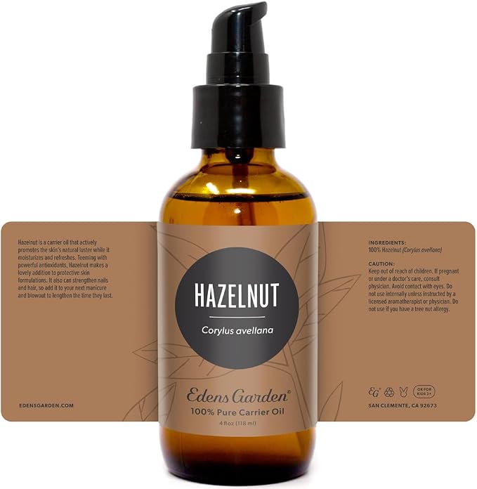 Edens Garden Hazelnut Carrier Oil- 100% Pure Premium Cold Pressed & Hexane Free, Natural Moisturizer For Face, Skin, Body, Hair Growth, Lips & Nails- Great For Diluting Essential Oils 118 ml (4 fl oz)