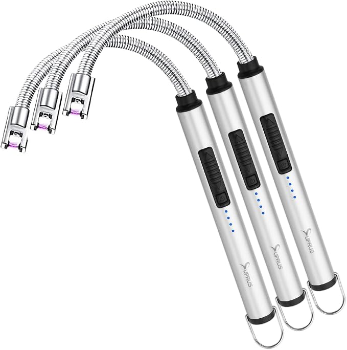 SUPRUS Electric Candle Lighter USB Type C Rechargeable Lighter Steel Shell & Hanging Hook with 360° Flexible Neck(Silver, 3)