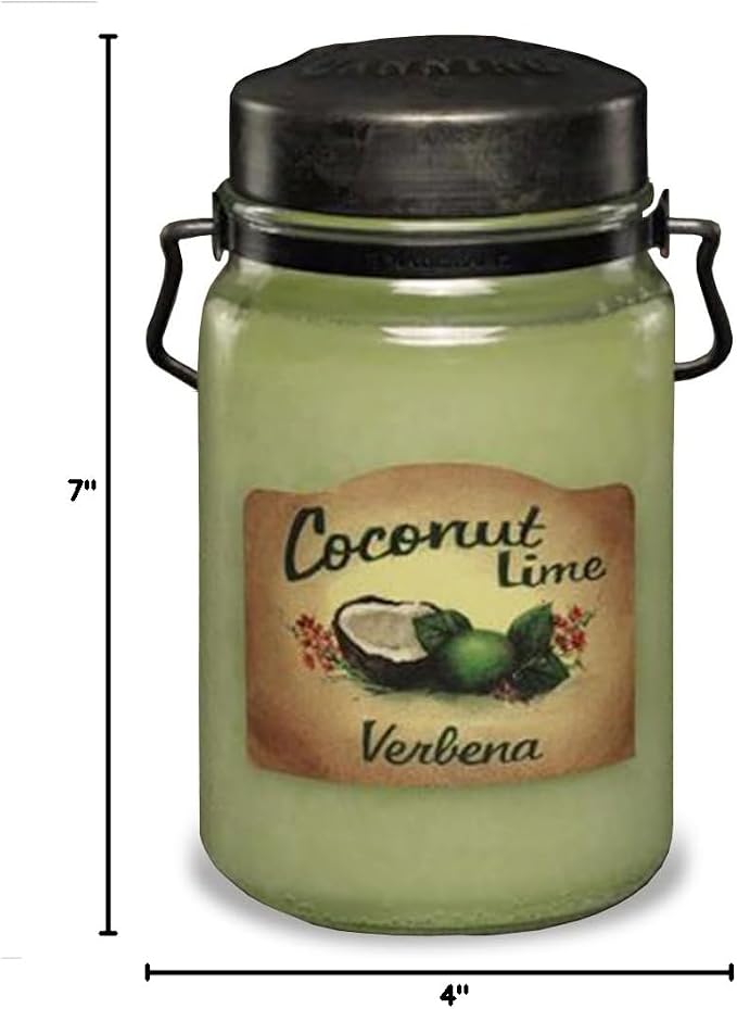 McCall’s Candles | Coconut Lime Verbena | 26 oz Scented Candle | USA-Poured | Vintage Rustic Jar with Carrying Handle | Tropical Citrus & Creamy Coconut Fragrance