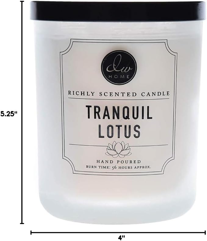 DW Home Tranquil Lotus Scented Candle for Home, 15 oz, Large Double Wick Candle Jar, Up to 56H Burn Time, Luxury Scented Candle for Relaxation, Gifting, Home Décor