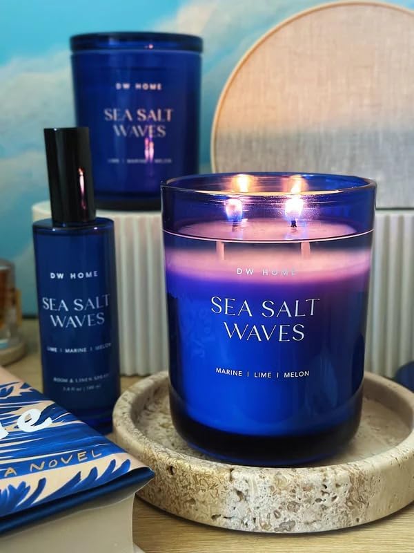 DW Home Sea Salt Waves Scented Candles, 9 oz Single Wick Medium Jar, Up to 33 Hour Burn Time, Strong Long Lasting Fresh Marine Citrus Fragrance, Perfect for Home & Housewarming Gifts