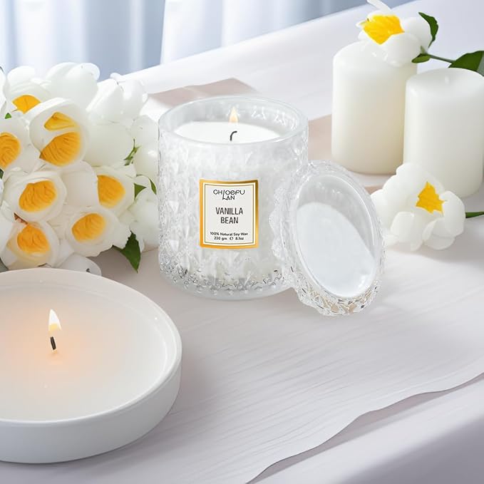 Vanilla Bean Highly Fragranced Candle Gifts for Women, Mothers Day Candle Gift, Natural Wax Candle for Home Scented, Up to 55 Hour Burn time - 8.1 Ounce Premium Soy Wax