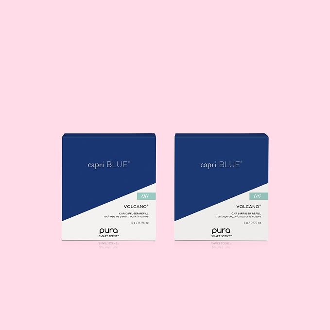 Capri Blue Pura Car Diffuser Refills - Includes 2 Car Air Freshener Pura Scent Diffusers - Long Lasting Air Freshener - Refills Only - Notes of Sugared Citrus & Tropical Fruits (Volcano, 2 Pack)