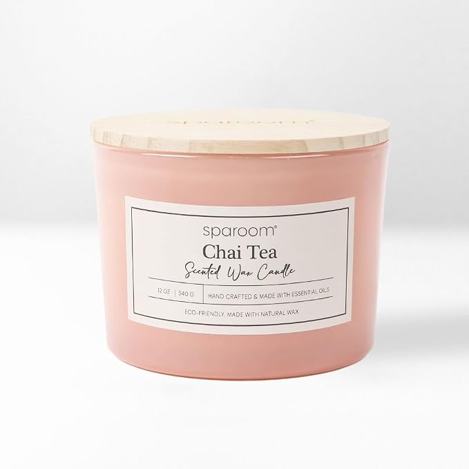 Sparoom Candle Chai Tea Scented 2 Wick Candle, 12 oz Long Lasting Non Toxic Clean Burn, Larged Colors Glass with Wooden Lid