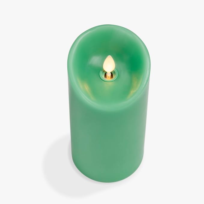 Luminara Flameless LED Battery Operated Flickering Pillar Moving Flame Candles (Vibrant Green, 3" x 6.5")
