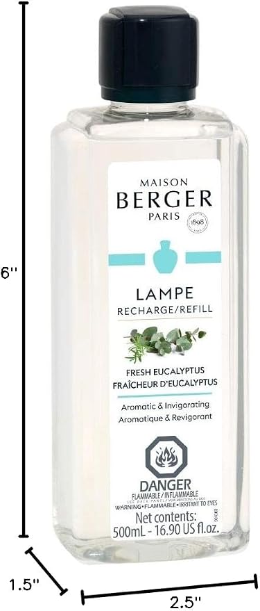 MAISON BERGER Lampe Berger Refill, 500 ml (Fresh Eucalyptus 2) | Catalytic Lamp Fragrance Refills, 60+ Fragrances, Helps Neutralize Odors, ~80 h Diffusion, Made in France