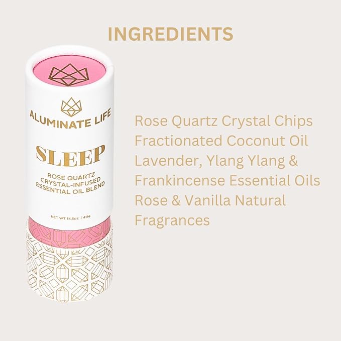 Crystal Infused Essential Oil Vial, 1 Oz, Sleep - Rose Quartz Crystal Infused - Scents of Rose, Lavender, and Vanilla - Aromatherapy Oils, Massage, Stress Relief