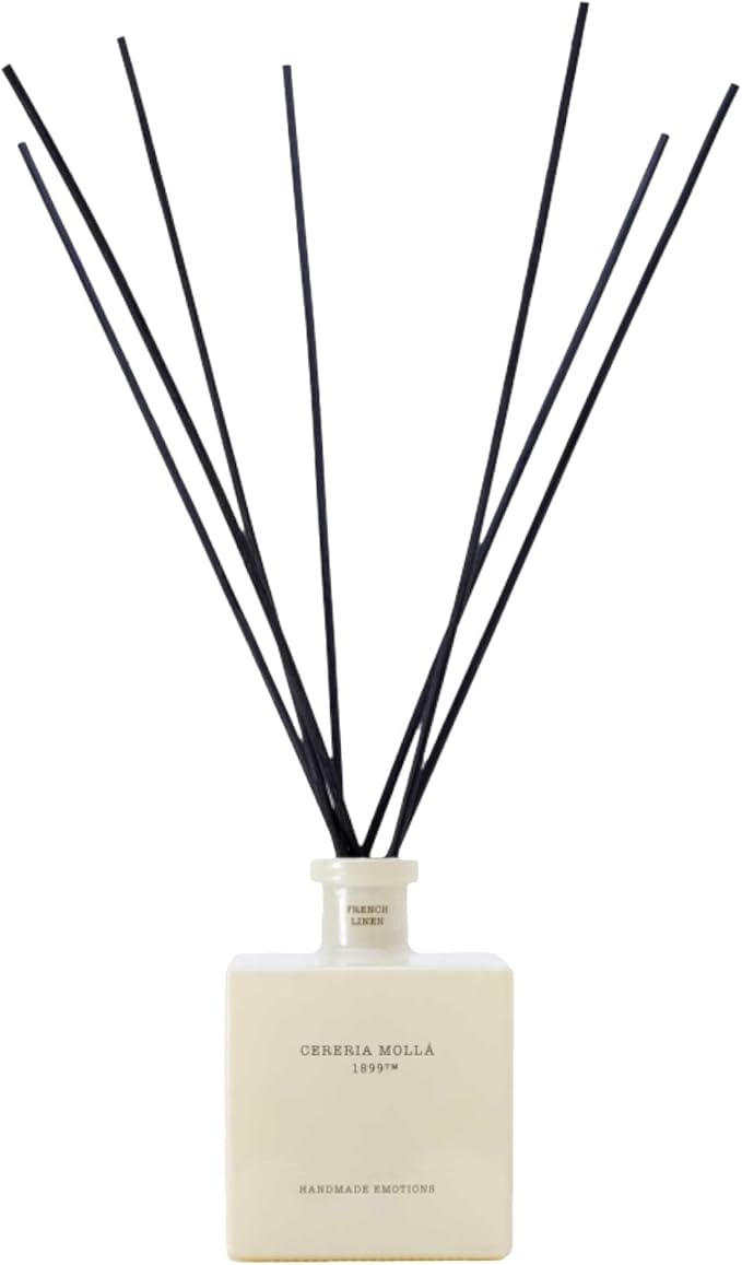 Mikado Boutique Reed Diffuser | All-Natural Essential Oil Fragrance | Includes Rattan Sticks | Refillable (16.9 FL OZ, French Linen)
