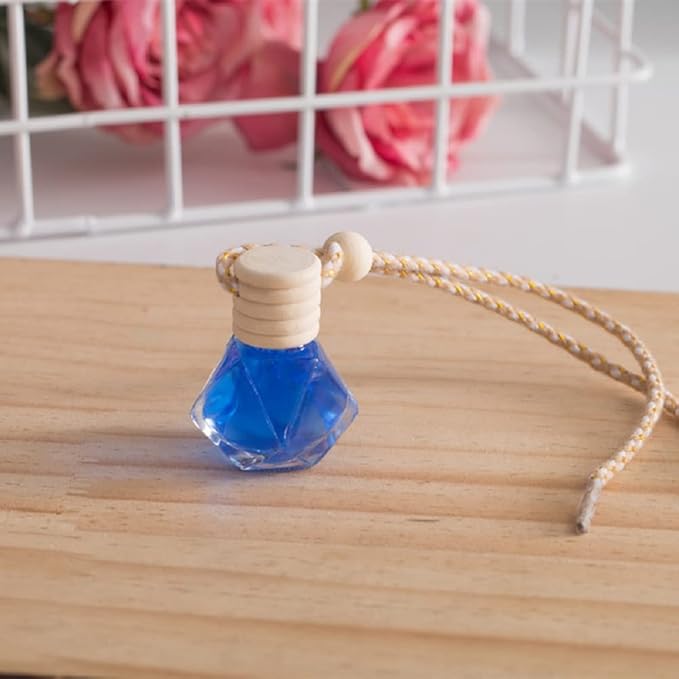 10Pcs 8ml Hanging Car Air Freshener Perfume Bottle, Refillable Aromatherapy Fragrance Clear Empty Essential Oil Diffuser Perfume Pendant Auto Ornaments Decor Accessories with Wooden Caps