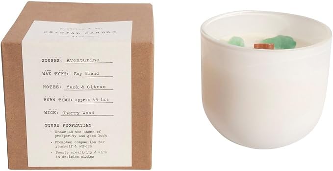 Sugarboo Aventurine Crystal Candle - Volume Two, 11oz Soy Blend, 44hr Burn Time, Citrus and Musk Scent, Cherry Woodwick Stem
