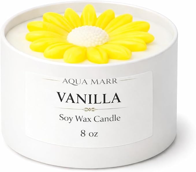 Vanilla Soy Candle β 8 oz Luxury Spa Candle β Clean Burning, Hand Poured β Aromatherapy Home Decor β Relaxing Gift for Women β Aqua MARR