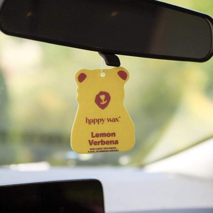 Happy Wax Lemon Verbena Hanging Car Cub Air Freshener - Scented and Infused with Natural Essential Oils - Cute 4-Pack