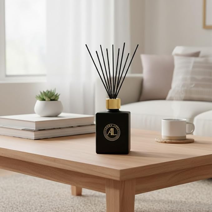 Reed Diffuser - Fragrance Diffuser for Home - 5 oz. Oil Diffuser Sticks - Bathroom Diffuser Set- Oil Diffuser Reeds - Scent Sticks in Oil-Office Smell Good Stuff (Black, Rustic Amber)