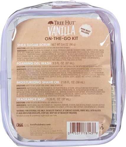 Tree Hut Vanilla Everything Shower Gift Set for Women, Exfoliating Body Scrub, Body Wash, Shave Oil & Body Spray, Self Care Gift Set, Hydrating & Moisturizing with Shea Butter, Travel Size