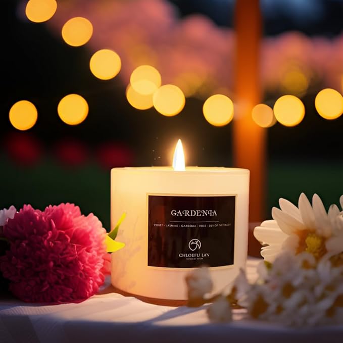 Gardenia Scented Candles - Highly Scented, 7.1oz|45 Hour Long Burning, Gifts for Women, 100% Natural Soy, Home Decor, White Glass Jar With Gift Box 2 Pack