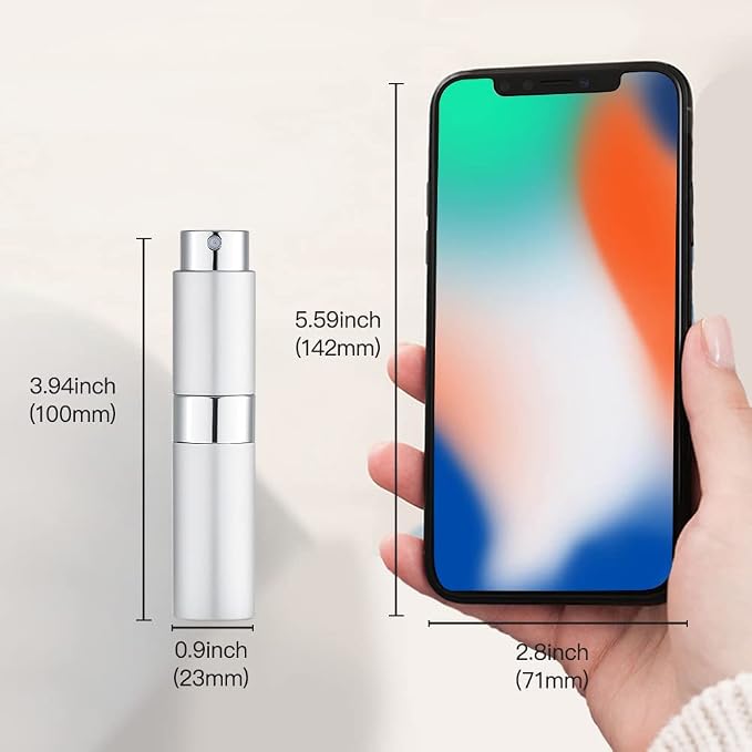 LISAPACK 8ML Atomizer Perfume Spray Bottle for Travel, Empty Refillable Cologne Dispenser, Portable Sprayer (Silver)
