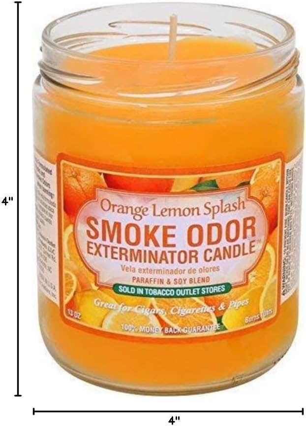 Smoke Odor Exterminator 13oz Jar Candles Orange Lemon Splash Assorted 6 Includes Cherry Bomb, Tropical Fiesta, Cool Cucumber & Honeydew, Coconut Grove & Mushroom Lounge.