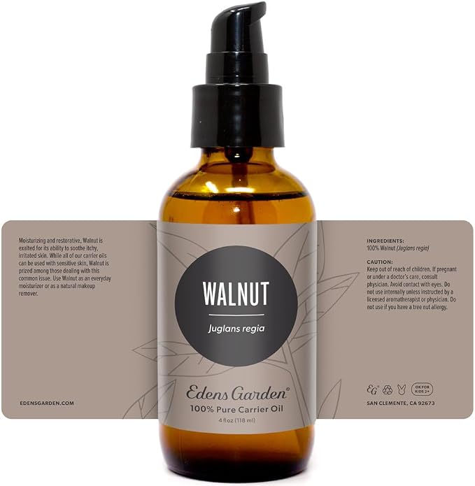 Edens Garden Walnut Carrier Oil- 100% Pure Premium Cold Pressed & Hexane Free, Natural Moisturizer for Face, Skin, Lips, Hair & Nails, Aromatherapy, Massage & Diluting Essential Oils 118 ml (4 fl oz)
