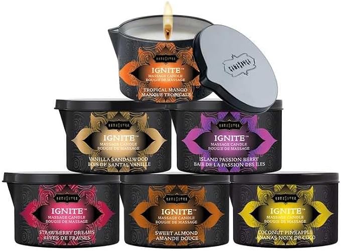 KAMA SUTRA Ignite Coconut Pineapple 6 oz Massage Candle - Coconut Oil and Soy Based, Melts into a Warm Oil, Couples, Pour Spout Candle