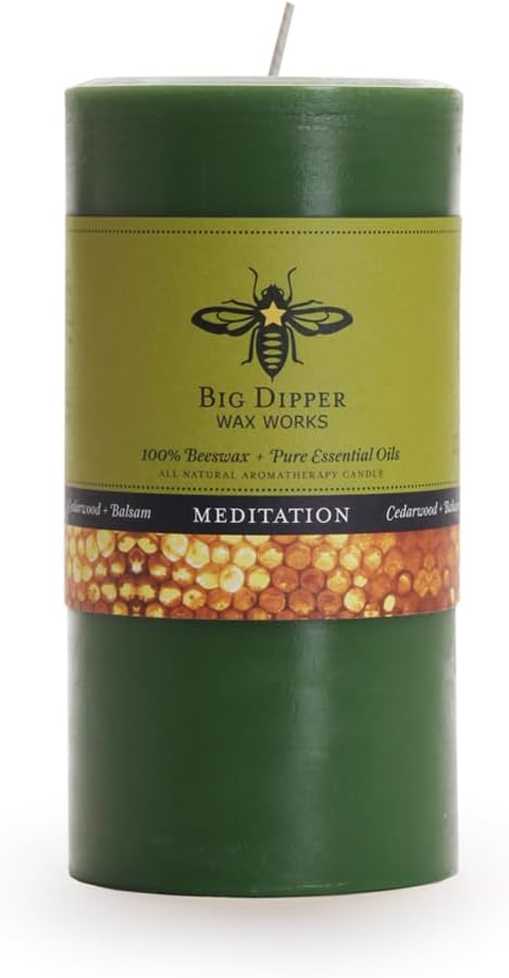 Big Dipper Wax Works 100% Pure Beeswax Pillar Candle, Meditation (Cedarwood & Balsam) Aromatherapy Candle with Pure Essential Oil, Non Toxic Natural Candle, 90 Hour Burn, Medium 3" x 6"