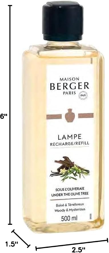 MAISON BERGER Lampe Berger Refill, 500 ml, Under The Olive Tree | Catalytic Lamp Fragrance Refill, Helps Neutralize Odors, ~80 h Fragrance Diffusion, Made in France
