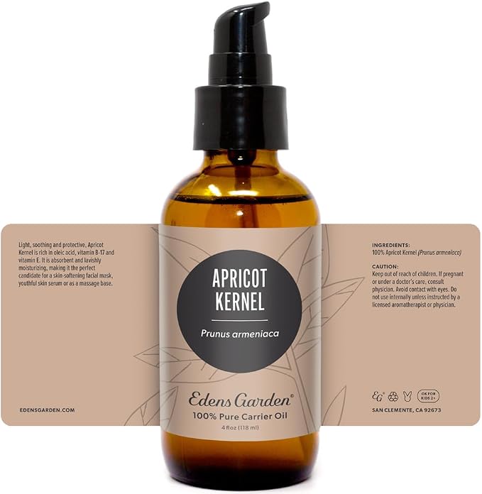 Edens Garden Apricot Kernel Carrier Oil- 100% Pure Premium Cold Pressed, Natural Moisturizer for Face, Skin, Hair, Lips & Nails, Diluting Essential Oils- Antioxidant & Vitamin E Rich 118 ml (4 fl oz)