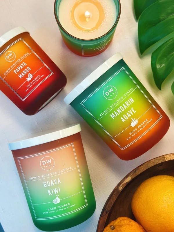 DW Home Guava Kiwi Scented Candle – Tropical Fruit Fragrance with Guava, Kiwi & Melon Notes, Long Burning 9 oz Single Wick Jar Candle for Home Fragrance