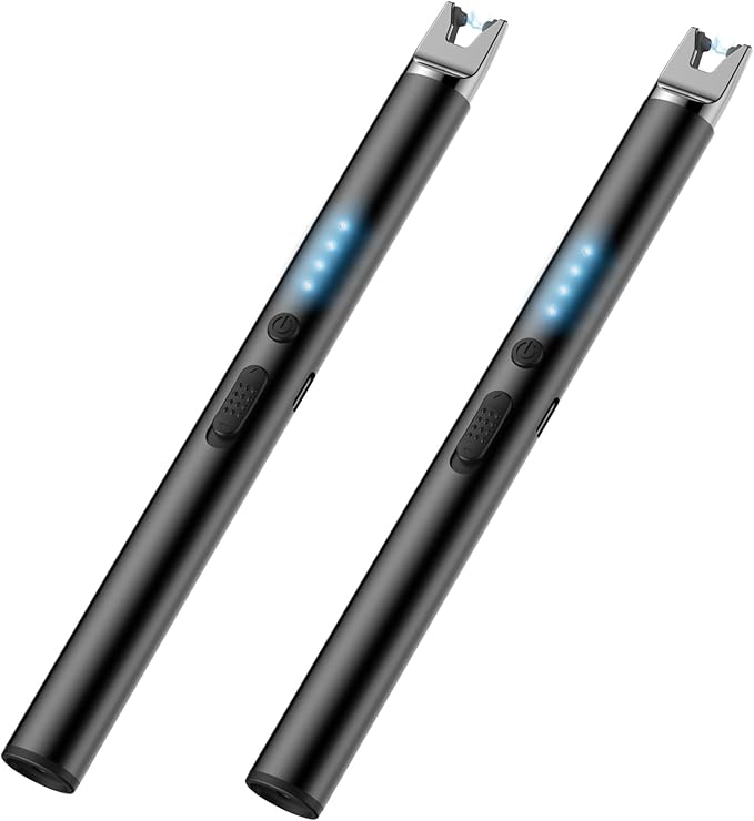 TOPKAY 2 Packs Candle Lighters, Electric Windproof Flameless USB Rechargeable Plasma Arc Long Lighter Matches for Grill Firework Kitchen.Gifts for Women Mom Men Wife Father.